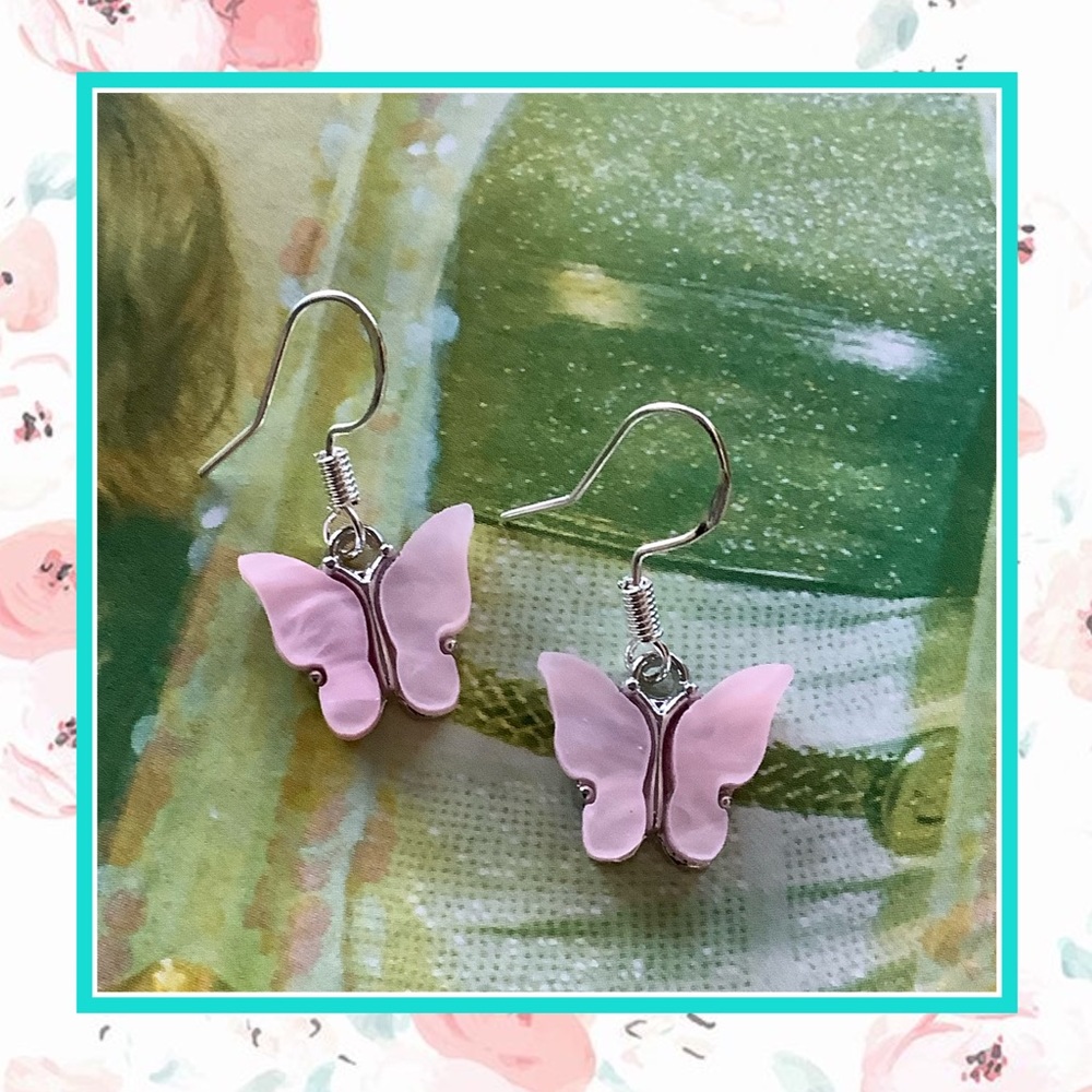 🌸 BUTTERFLY EARRINGS PINK 925 SILVER BOHO CHIC DANGLE DROP FANTASY DREAMS